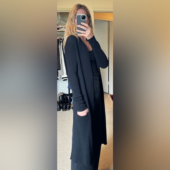 Wilfred Aritzia Black Knit Woven Crochet Layering Cardigan Robe Duster Sweater - Picture 8 of 15